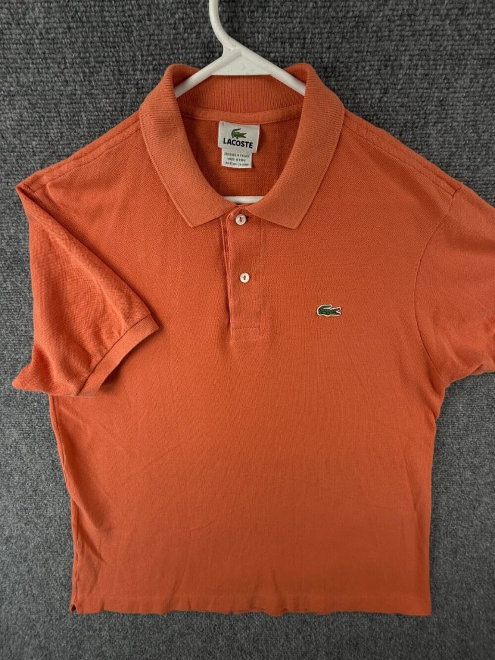 Lacoste Short Sleeve Polo Shirt Orange Men Collared Croc Logo Size 5 Peru Cotton